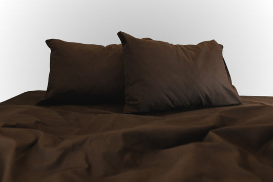 Brown ranforce bed linen set by Once@Home with smooth matte finish and soft drape
