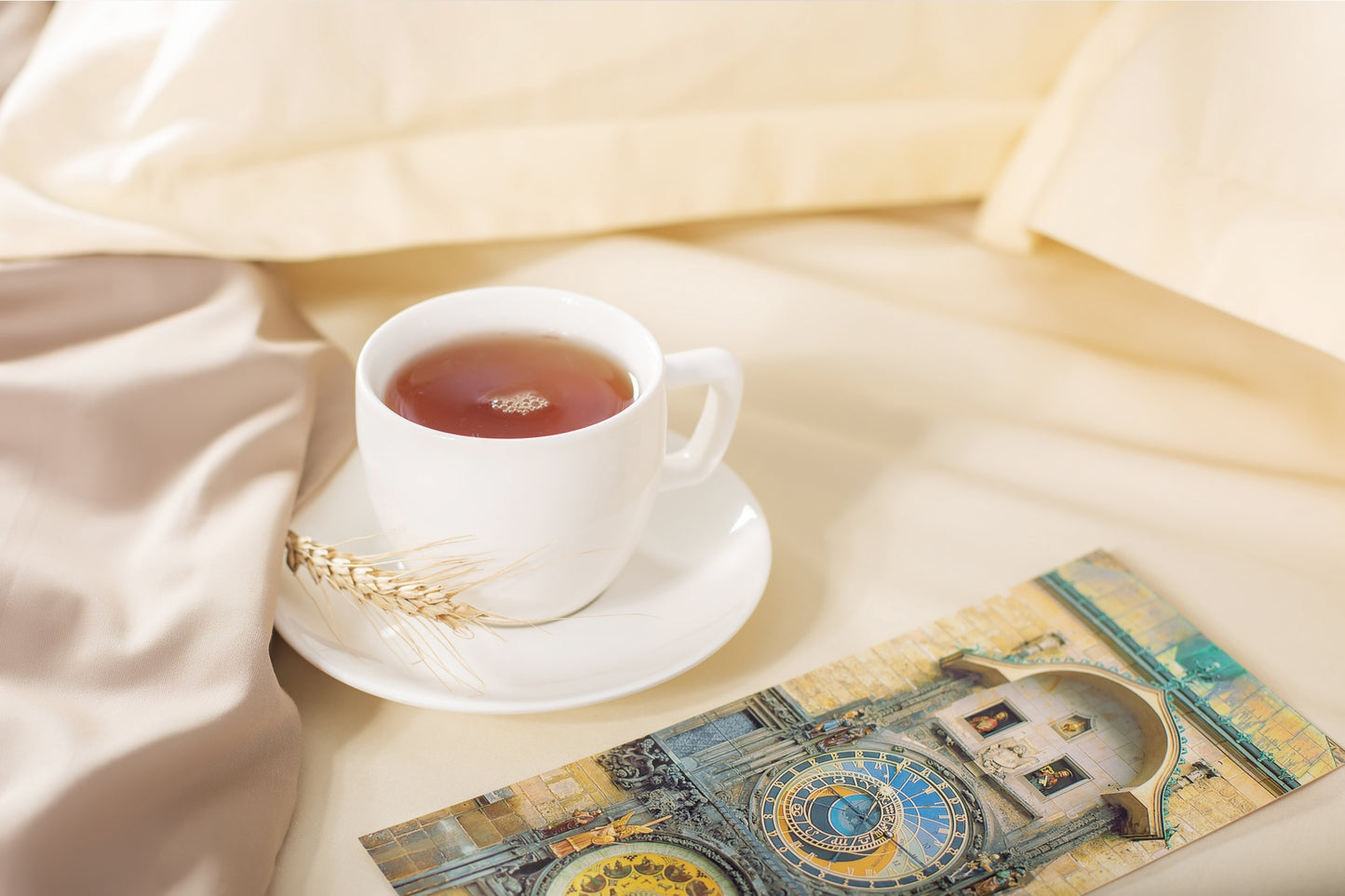 Cream-beige sateen bed linen by Once@Home with soft pillows and a smooth, elegant drape