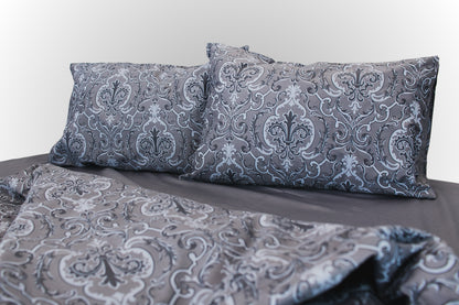 Grey floral sateen bed linen by Once@Home with delicate pattern and silky finish